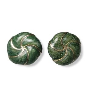 Vintage Enamel Swirl Green and Gold Clip-on Earrings